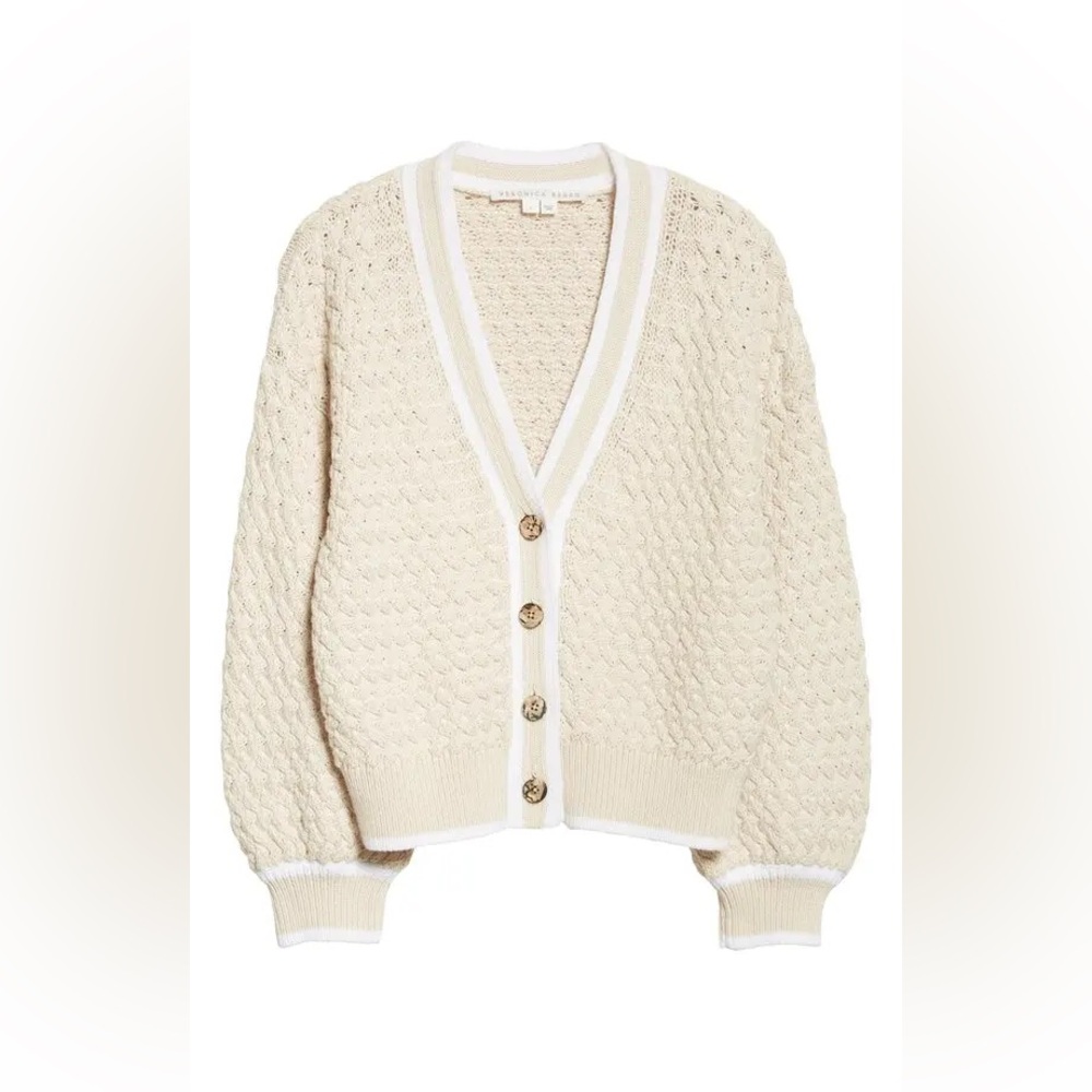 Veronica Beard Kylean Stripe Trim Cotton Cardigan